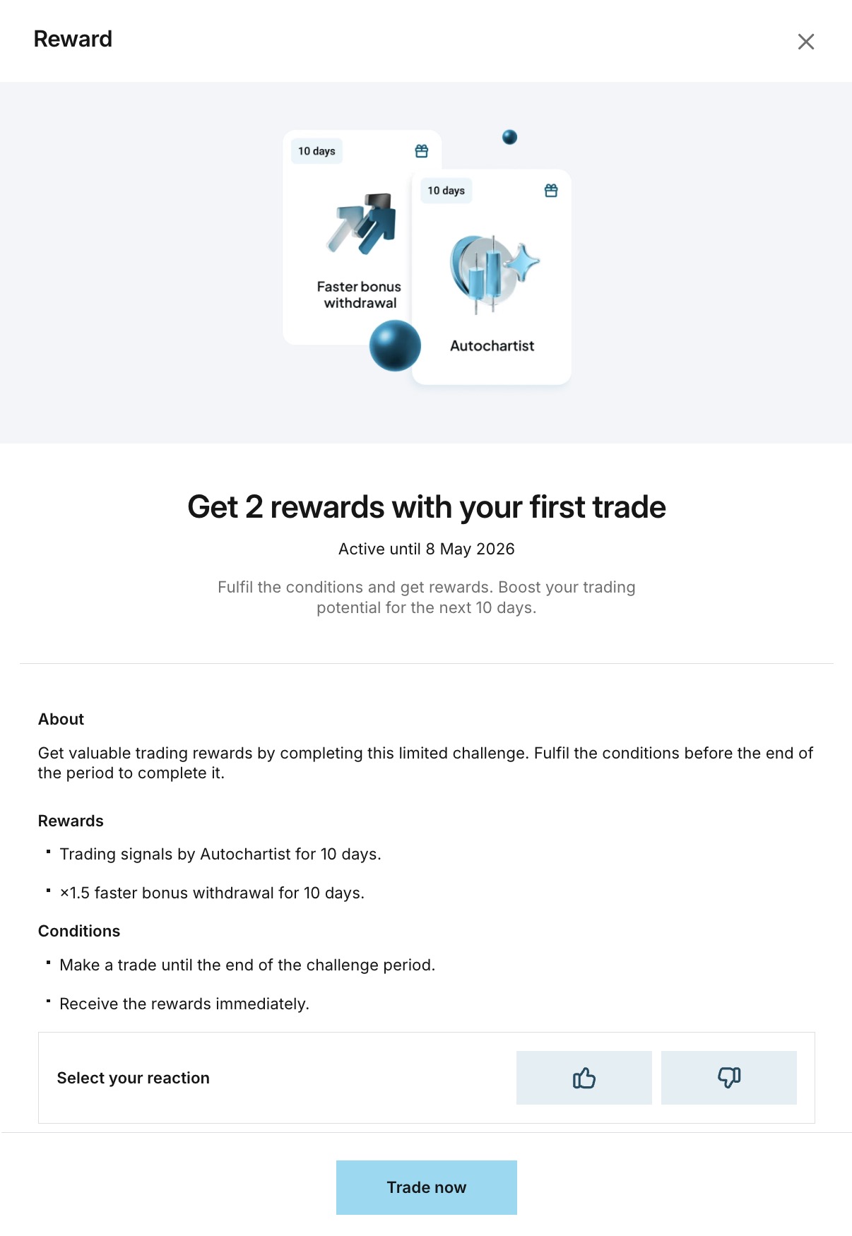 New trader reward: Autochartist signals + faster bonus withdrawal